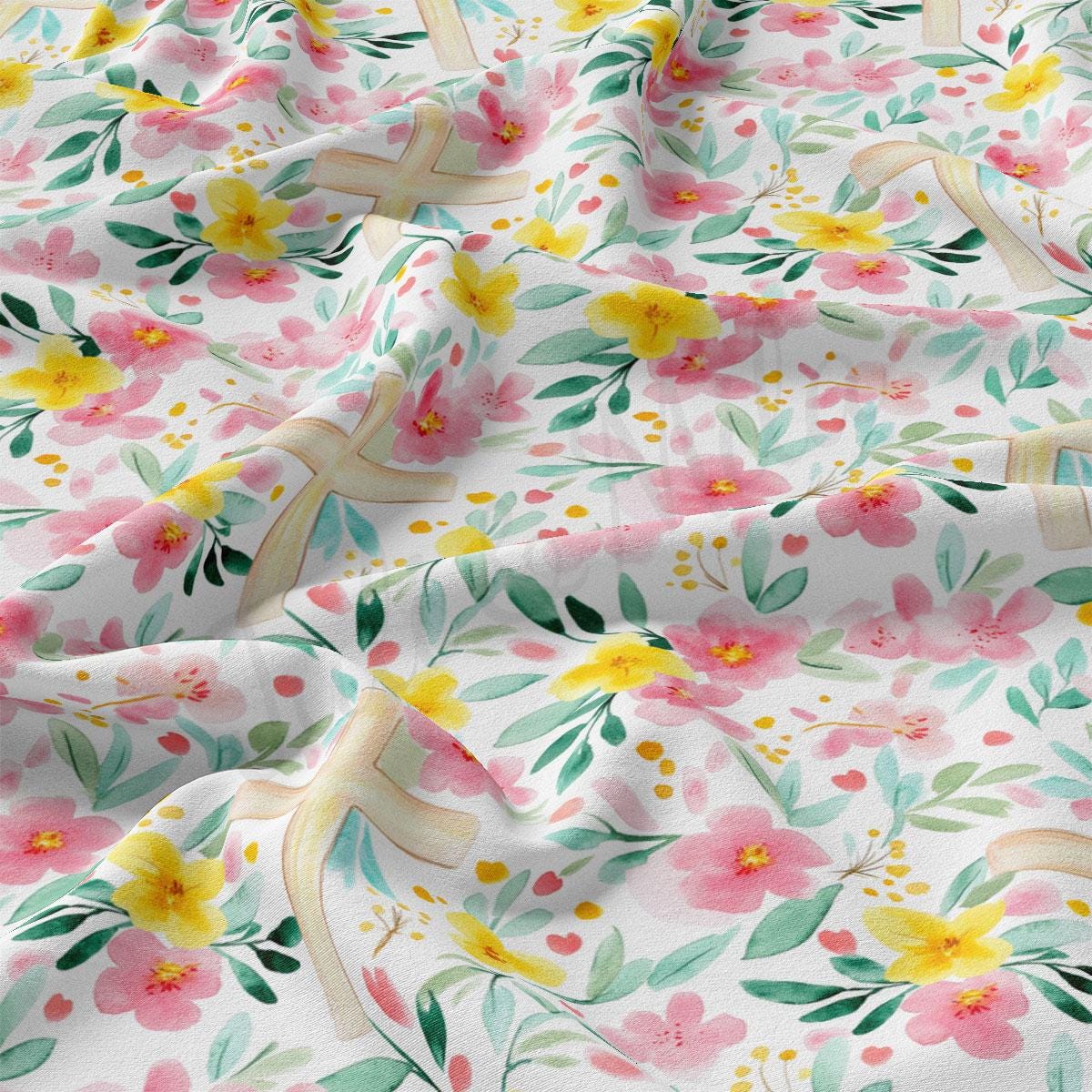 a floral print fabric with a white background