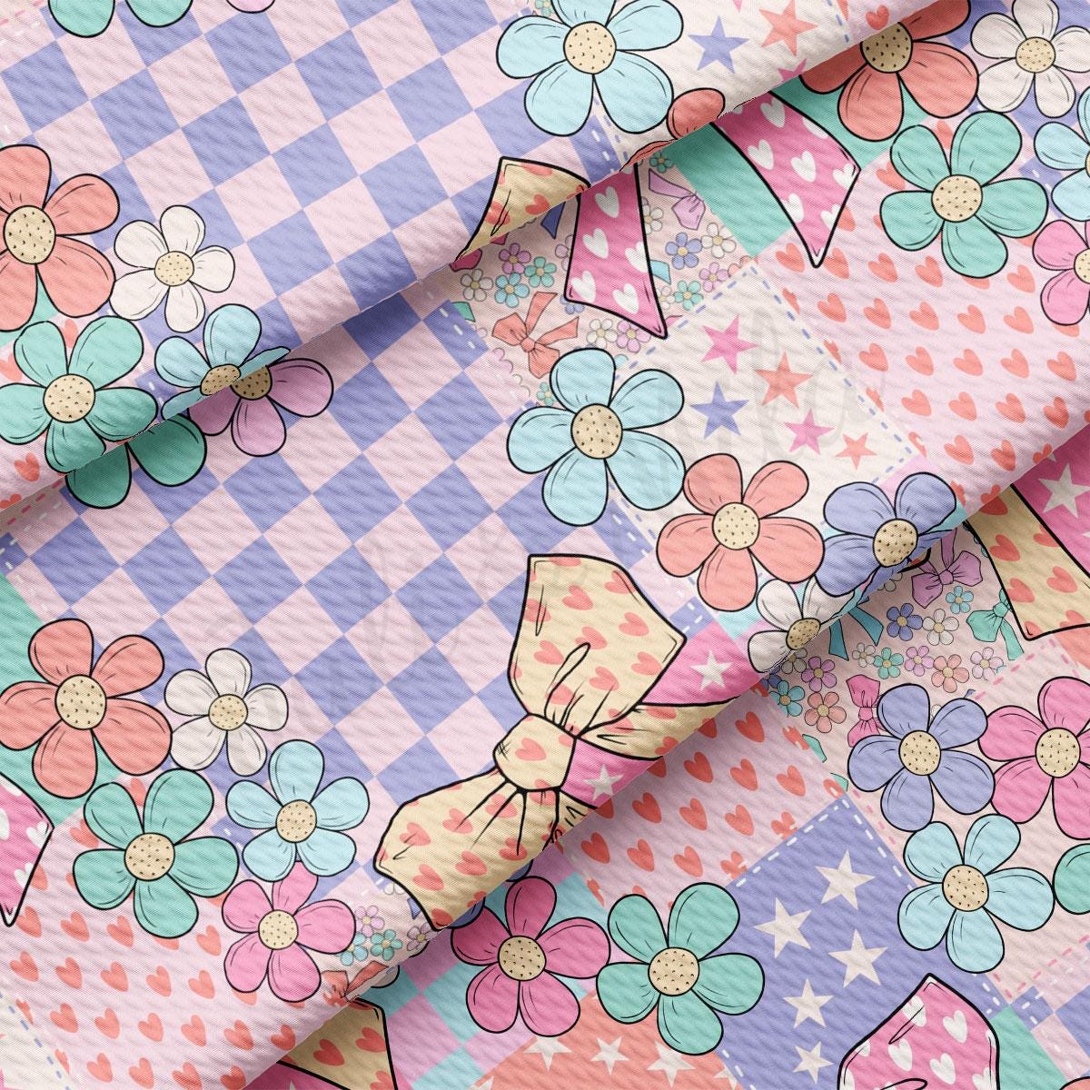 a pink, blue, and purple floral print fabric