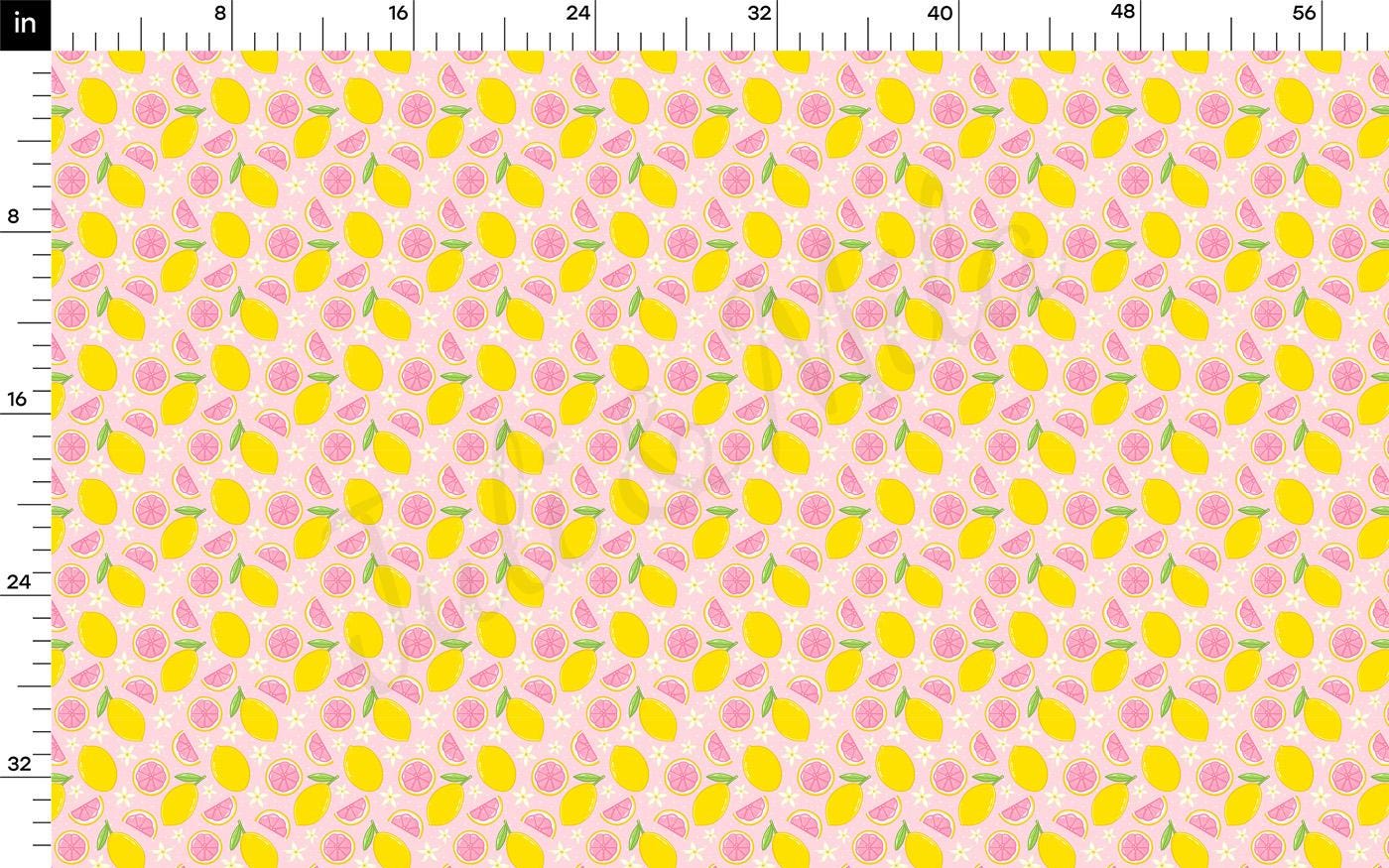 a yellow and pink wallpaper with lemons on it