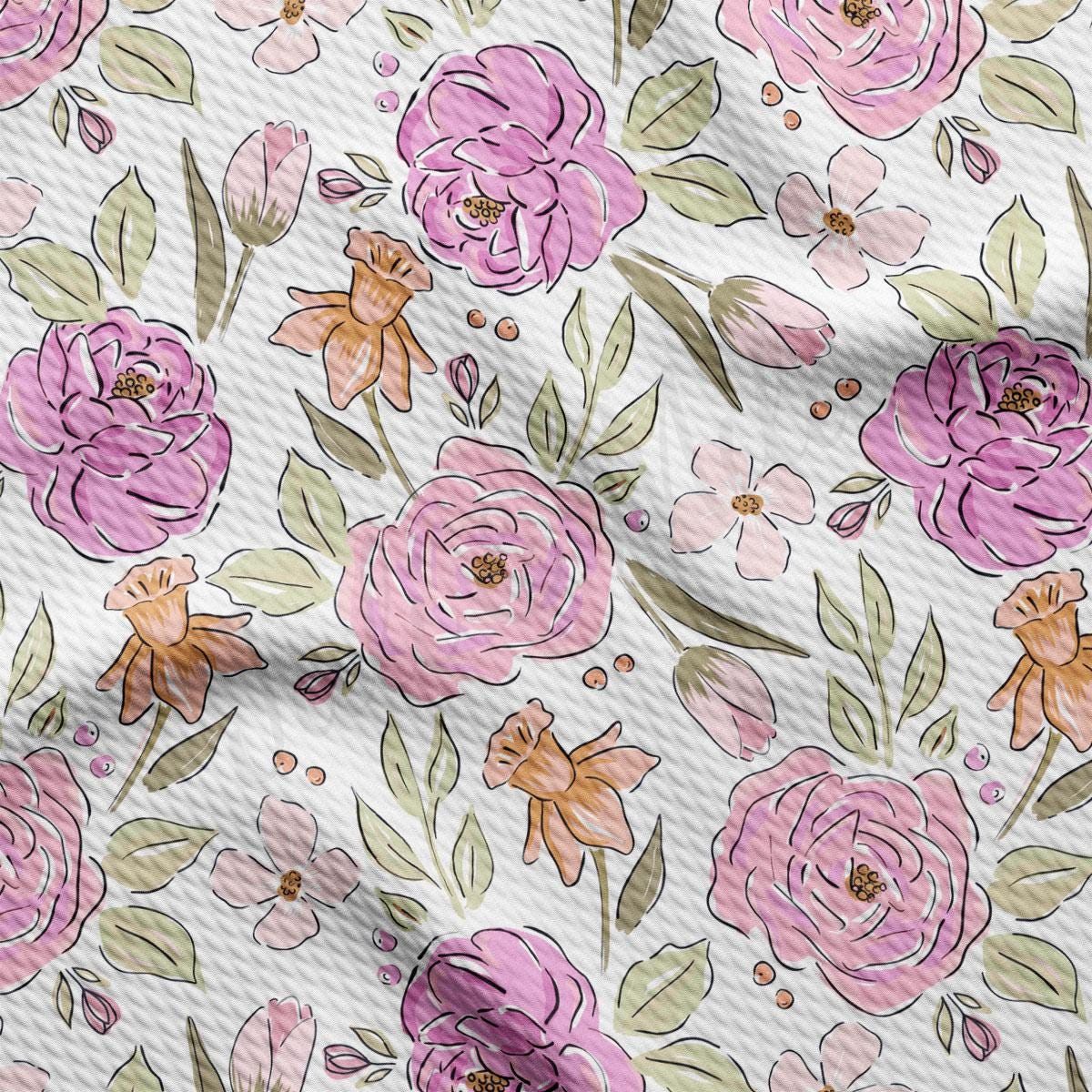 a white background with pink flowers and green leaves