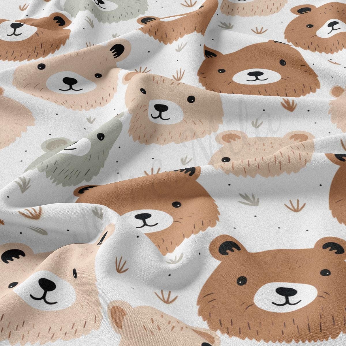 a close up of a bear and bird pattern on a white background