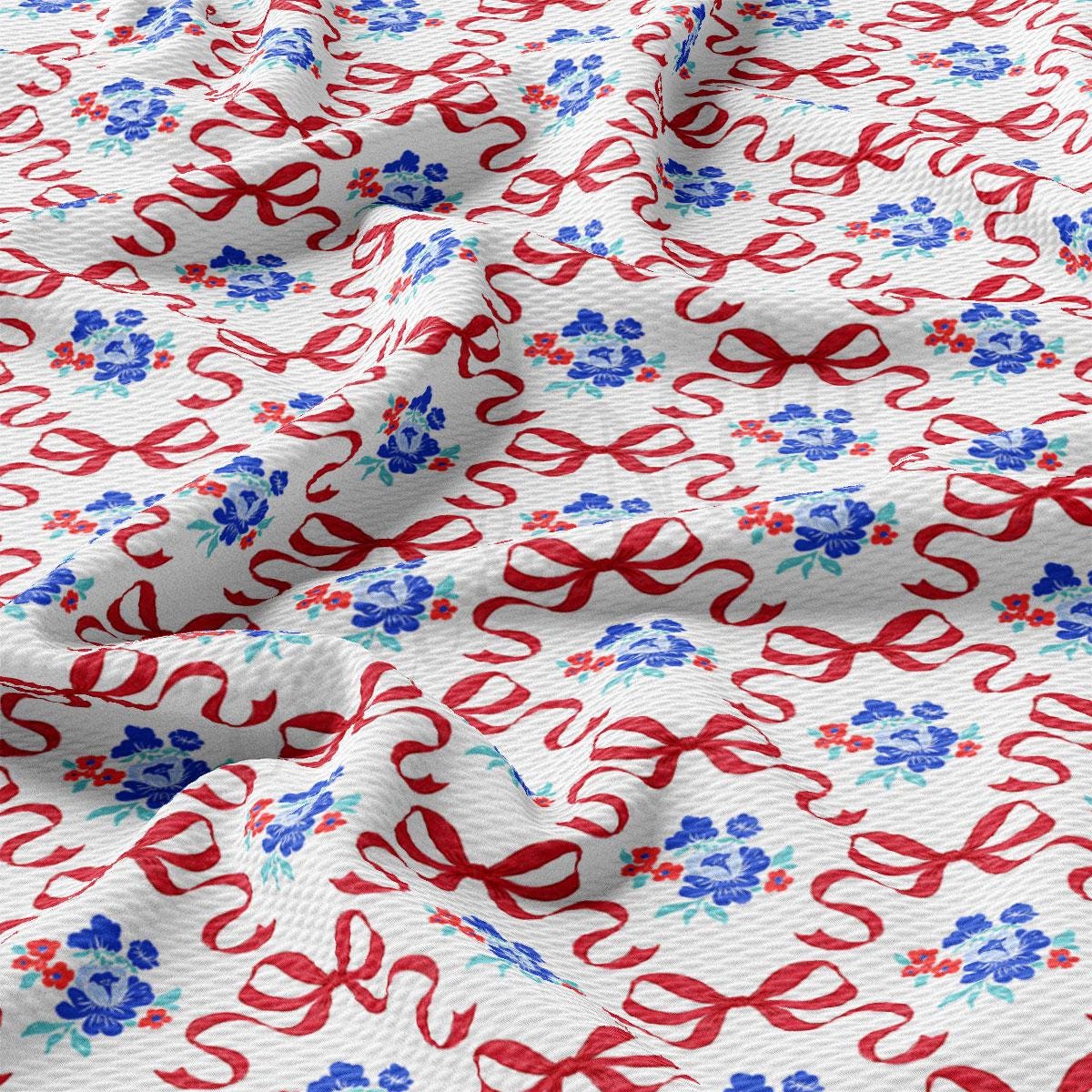 a red, white, and blue floral print fabric