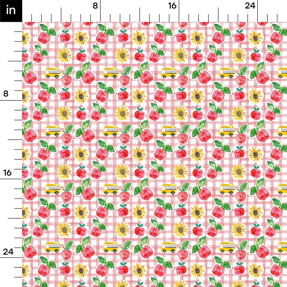 a ruler with an image of apples and flowers on it