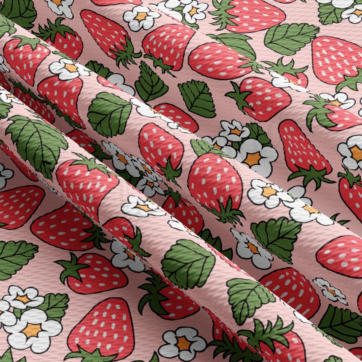 a pink background with strawberries and flowers
