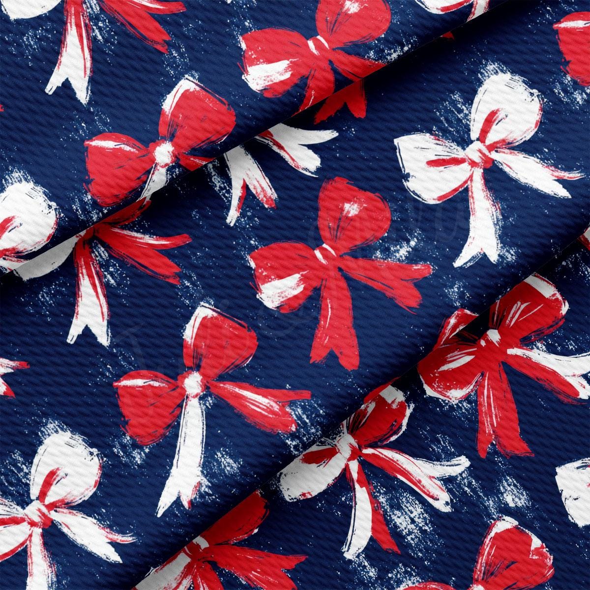 a red and white bow on a blue background