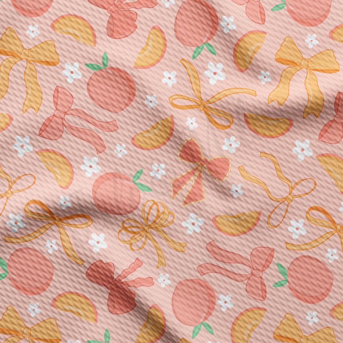 a pink background with oranges and apples on it