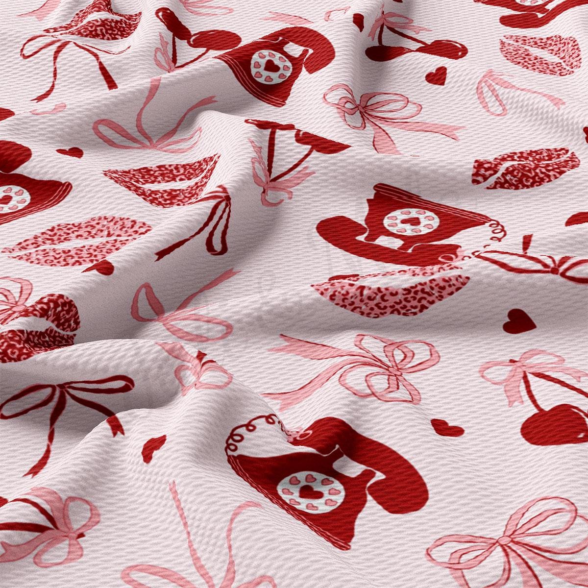 a close up of a red and white fabric