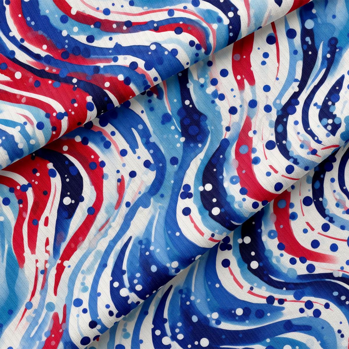 a red, white, and blue swirl print fabric