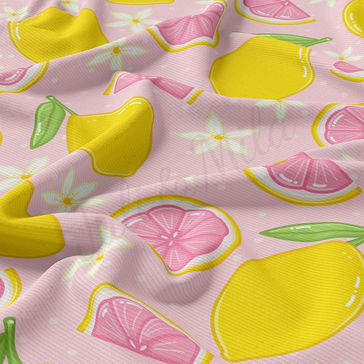 a pink background with yellow and pink fruit