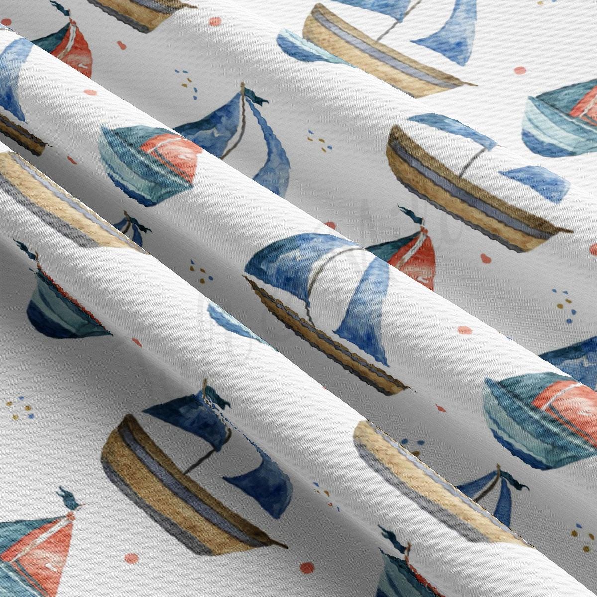 a close up of a pattern of sailboats on a white background