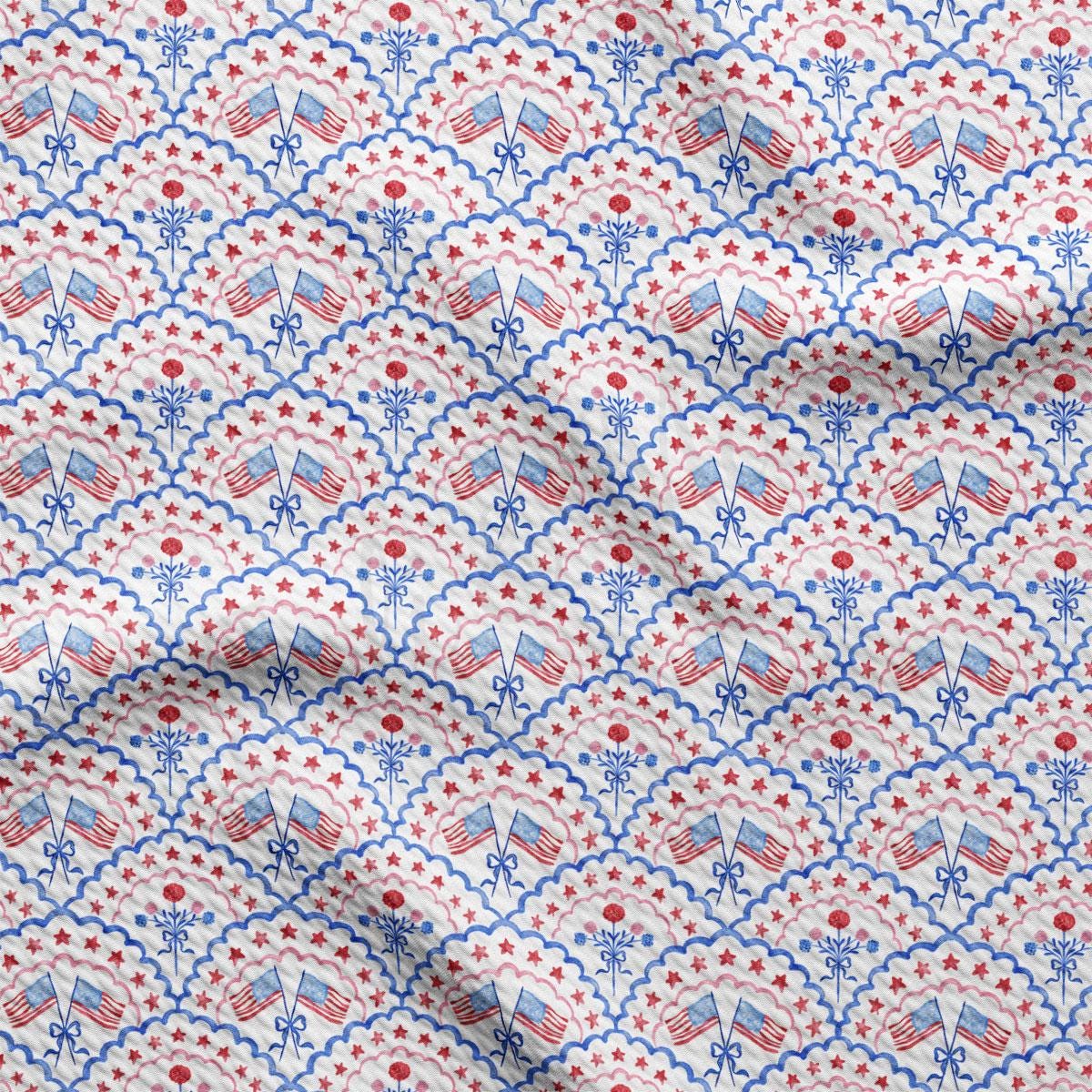 a red, white and blue pattern on a white background