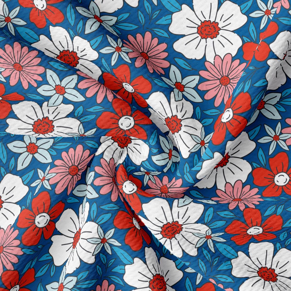 a blue and red floral print fabric