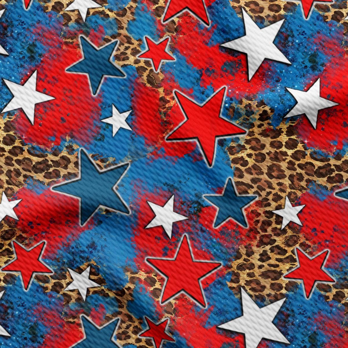red, white and blue stars on a leopard print background