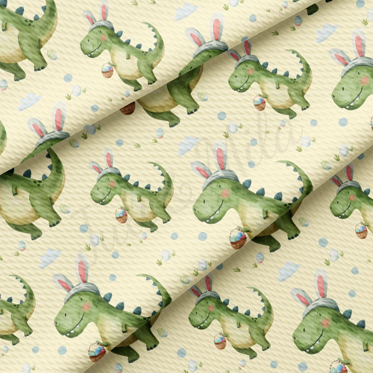 a green dinosaur with bunny ears on it's head