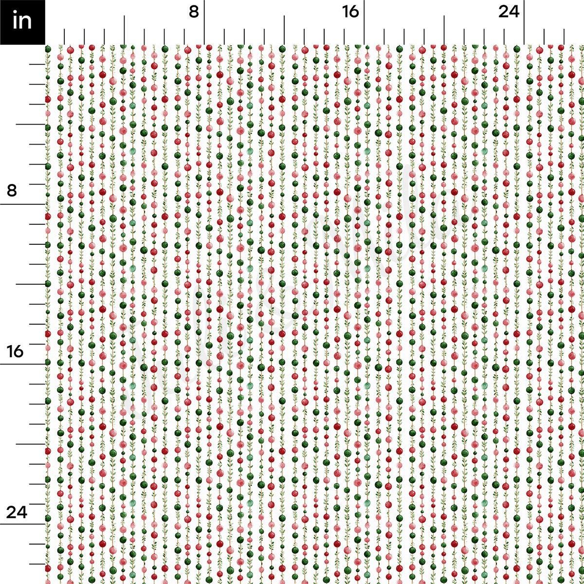 a repeating pattern of red and green beads on a white background, creating a visually striking and festive design.