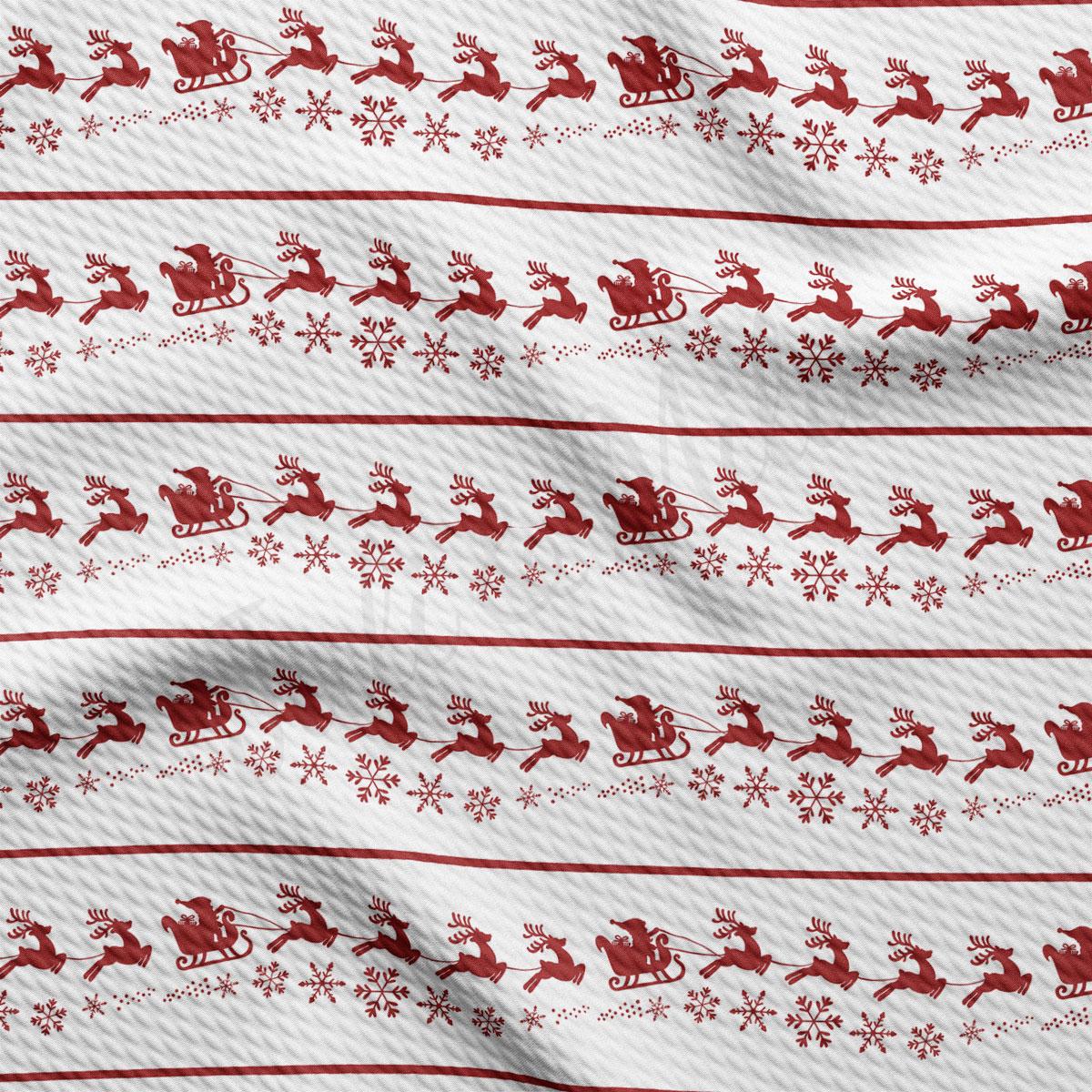 a repeating pattern of red reindeer and snowflakes on a white background.
