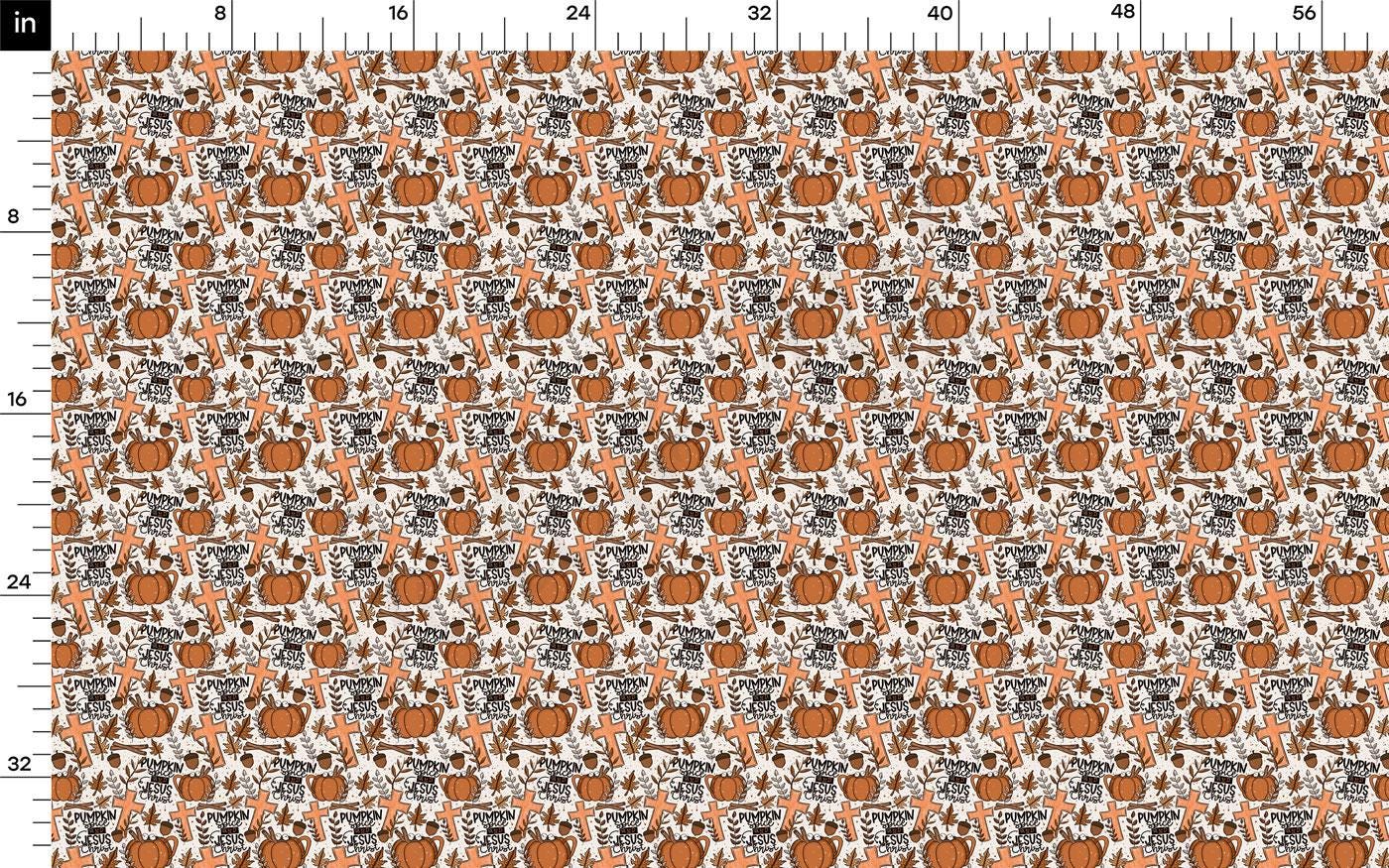 a repeating pattern of various Halloween-themed elements, including pumpkins, bats, and skulls, all rendered in shades of orange and brown. The pattern is composed of small, evenly spaced images that create a visually cohesive and festive design.