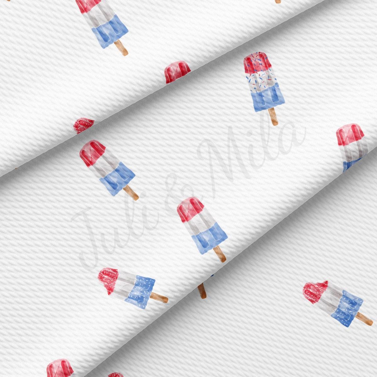 a white background with red, white and blue ice cream