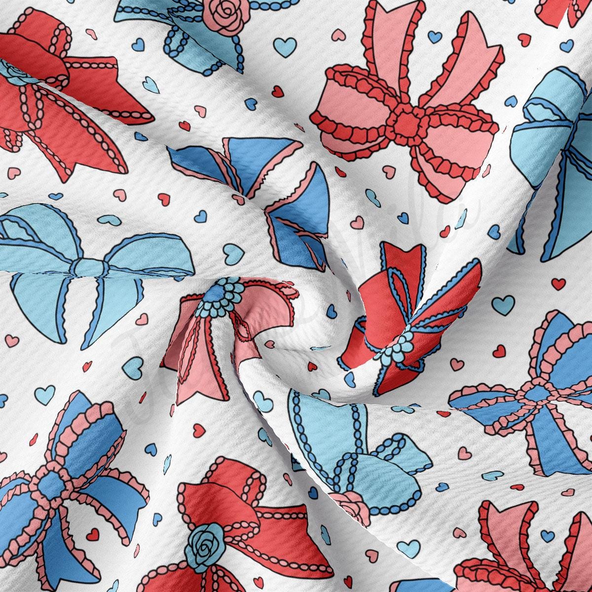 a white background with red, blue and pink bows