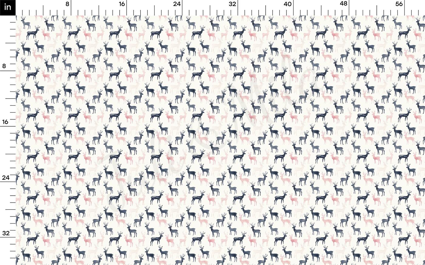 a repeating pattern of black and white deer silhouettes on a light background.