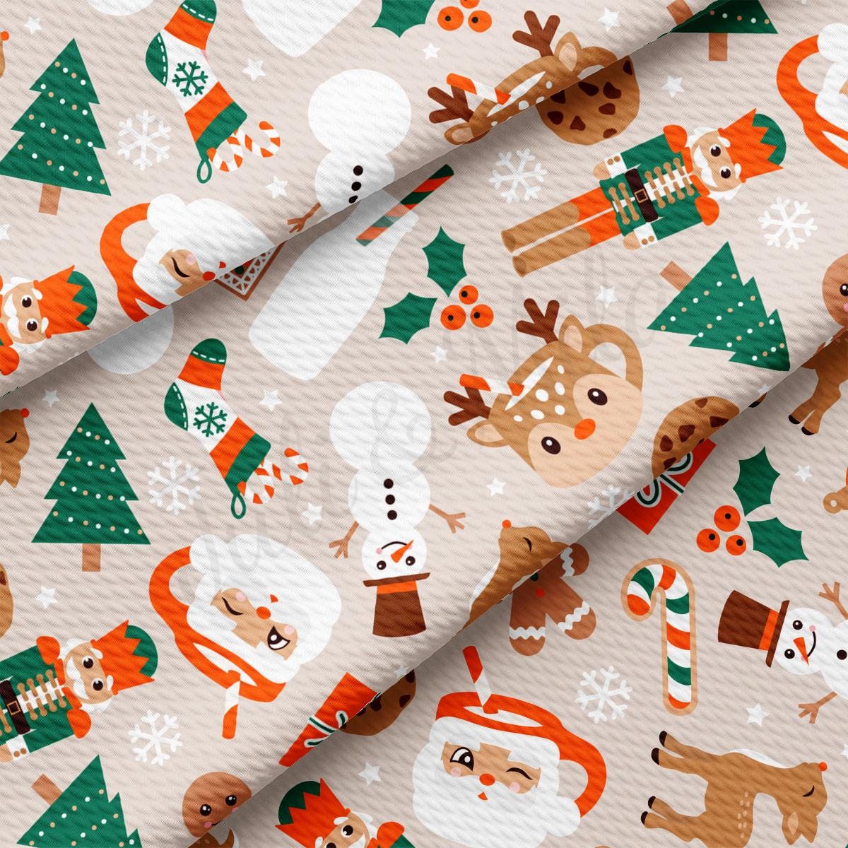 The image is a repeating pattern of various Christmas-themed illustrations, including a snowman, reindeer, nutcracker, Santa Claus, and other festive elements.