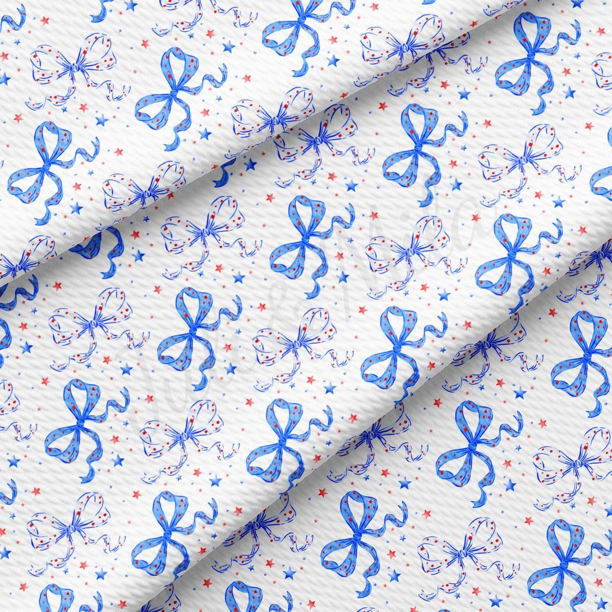 a white background with blue and red bows