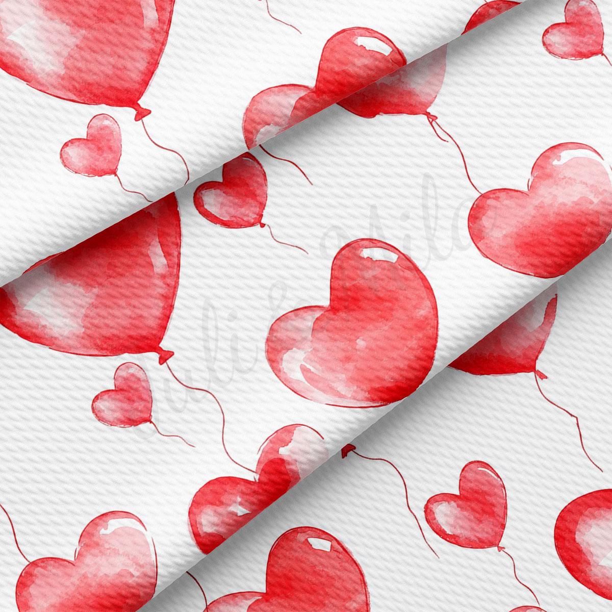 a repeating pattern of red heart-shaped balloons floating against a white background.