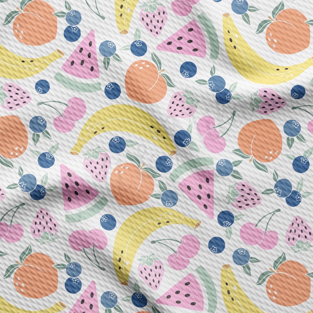 a pattern of fruit on a white background