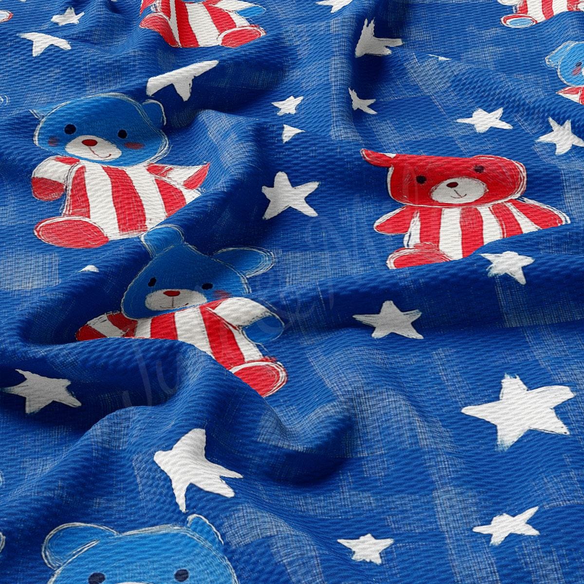 a blue fabric with stars and bears on it