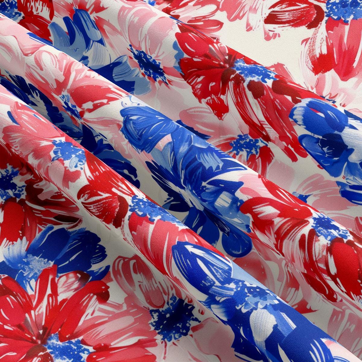 red, white and blue flowers on a white background