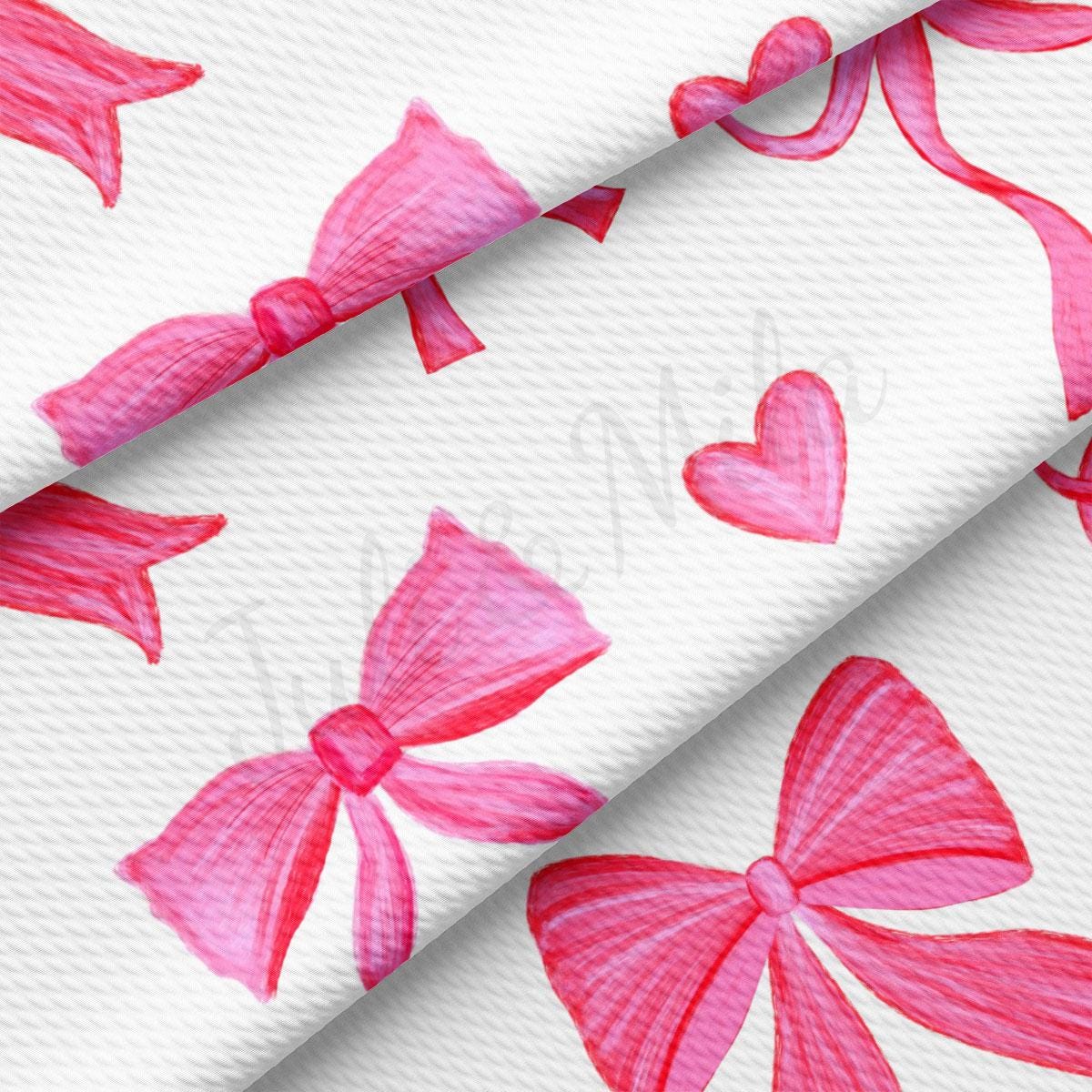 a white background with pink bows and hearts