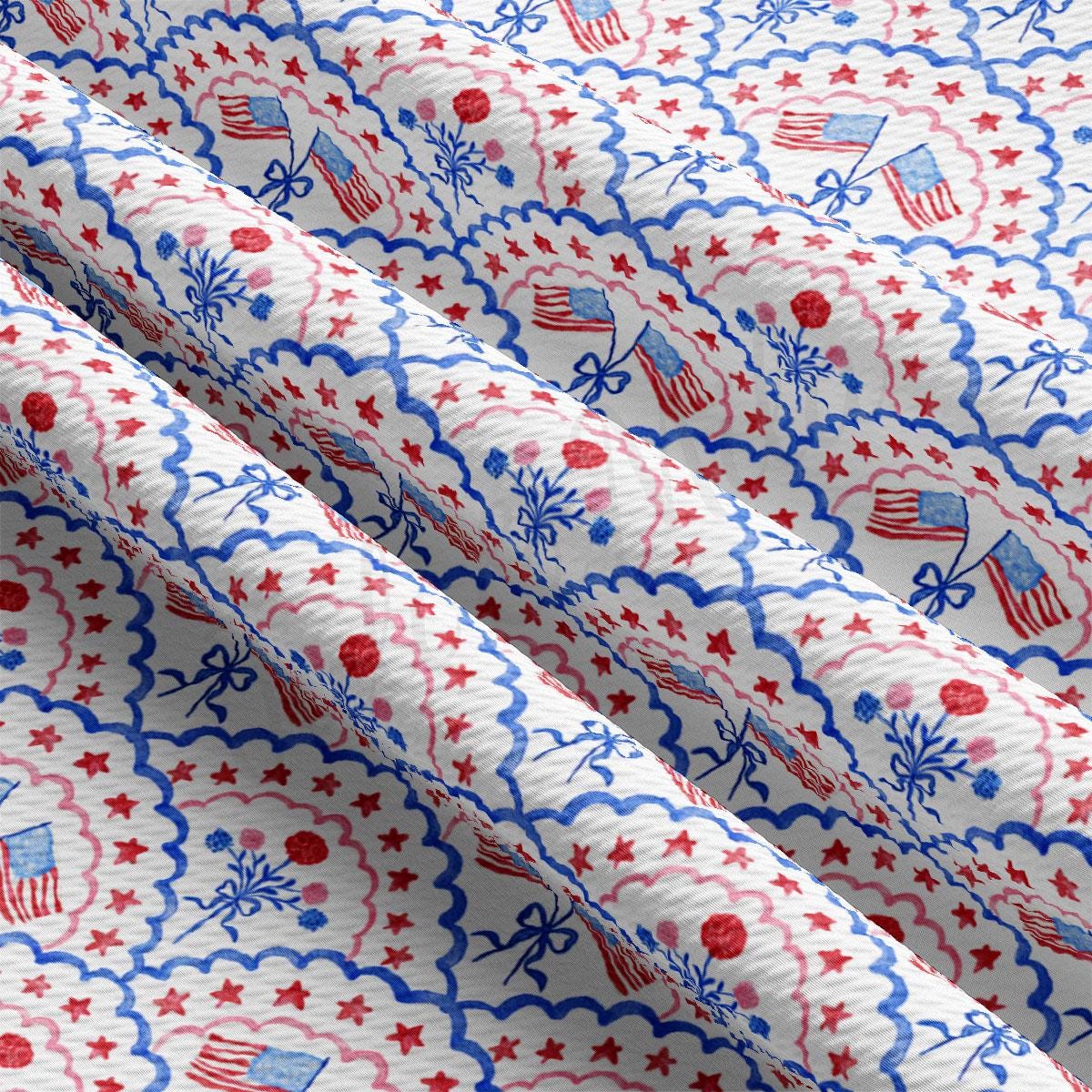 a close up of a red, white and blue curtain