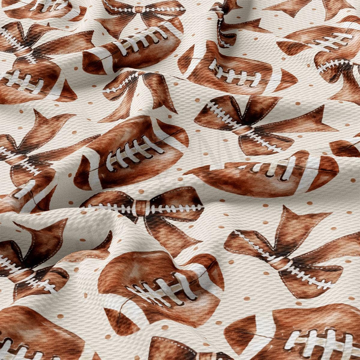 a repeating pattern of brown footballs with white stitching on a white background.