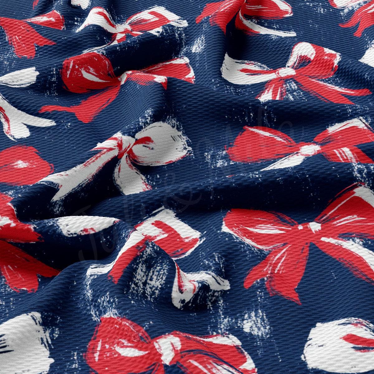 a red and white bow on a blue background