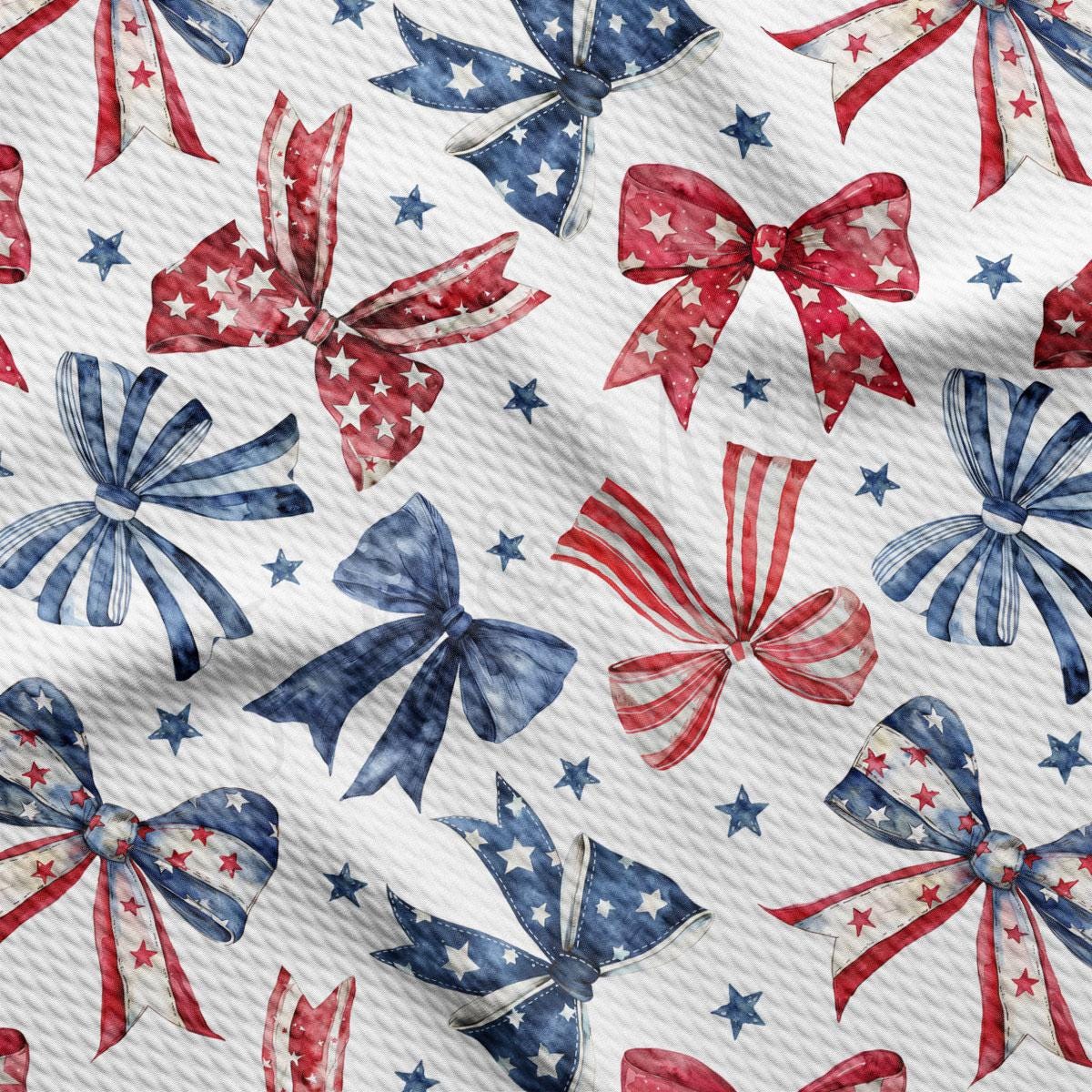 a pattern of red, white, and blue bows