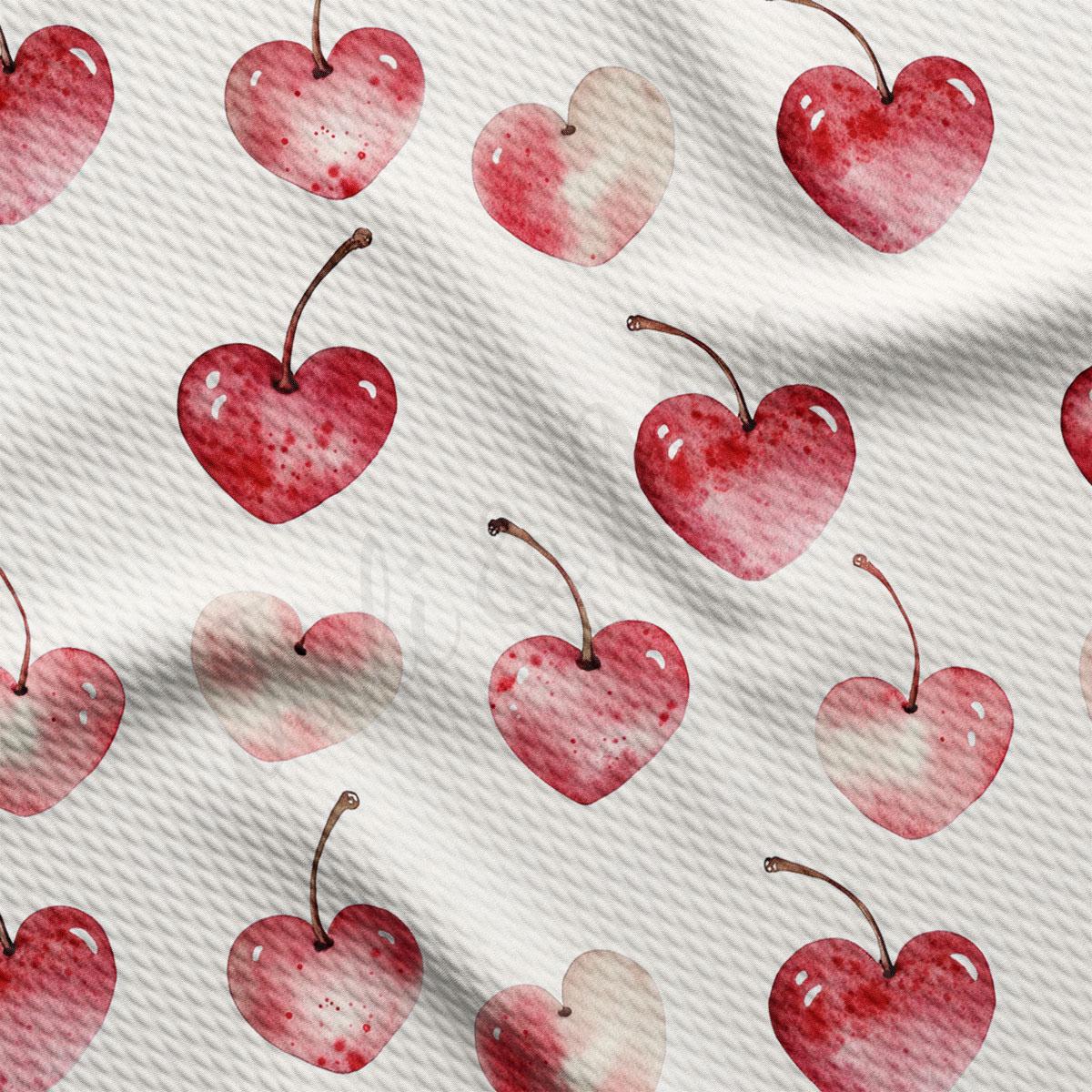 a repeating pattern of red cherries with brown stems against a white background.