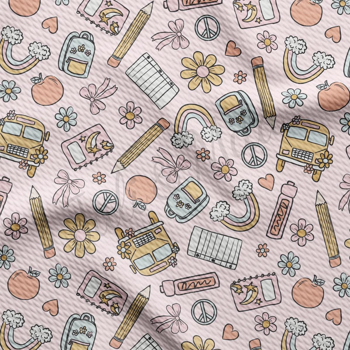 a pink background with a lot of different things on it