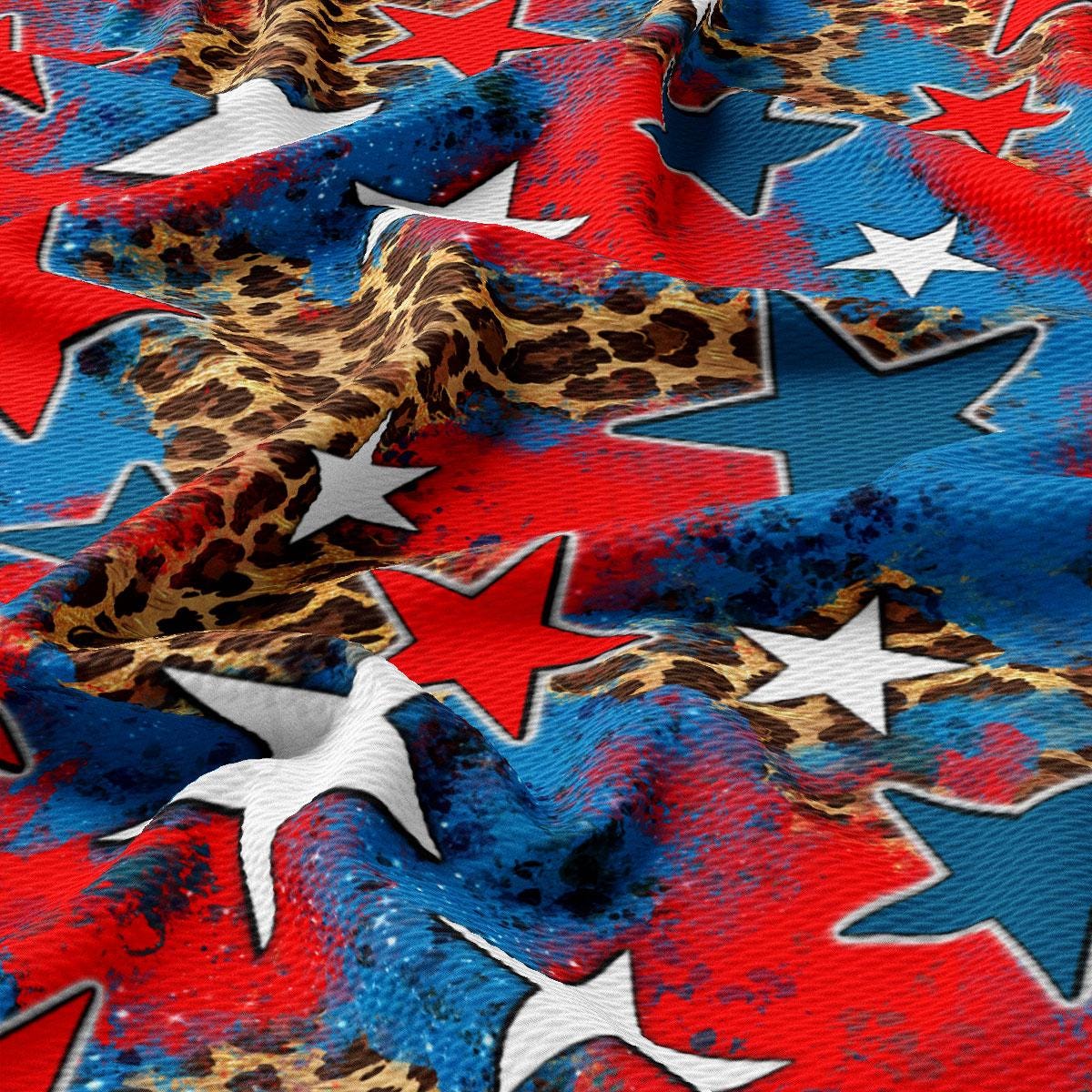 a red, white, and blue background with stars