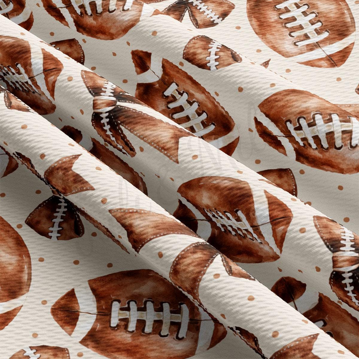 a repeating pattern of brown and white footballs on a white background.