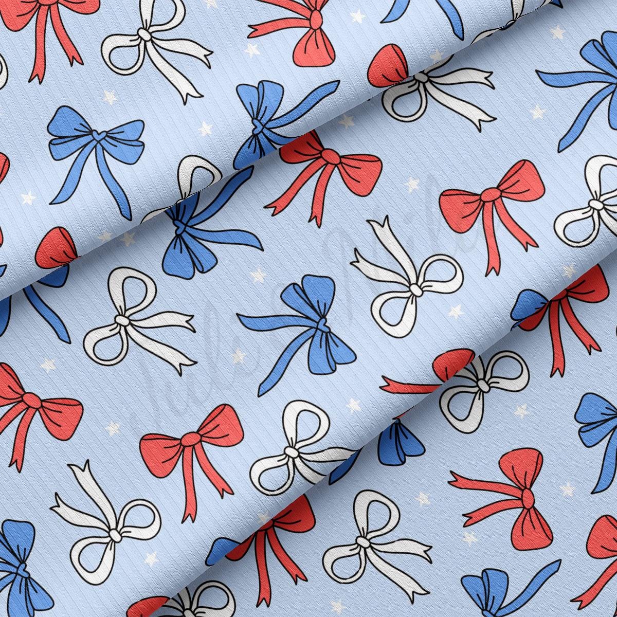 a blue background with red, white and blue bows