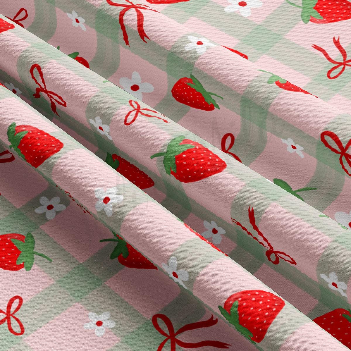 a close up of a pattern of strawberries on a pink background