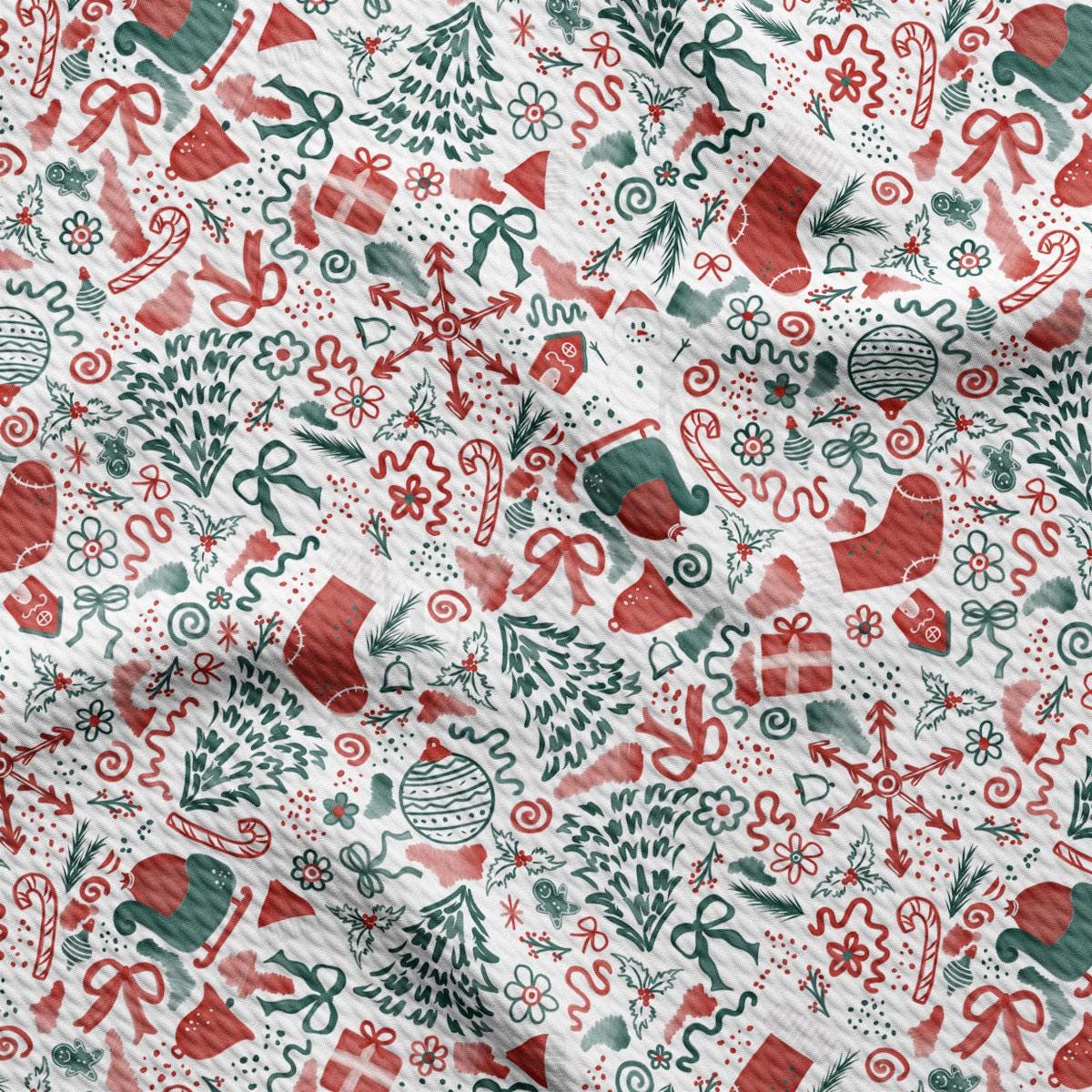a red and green christmas pattern on a white background