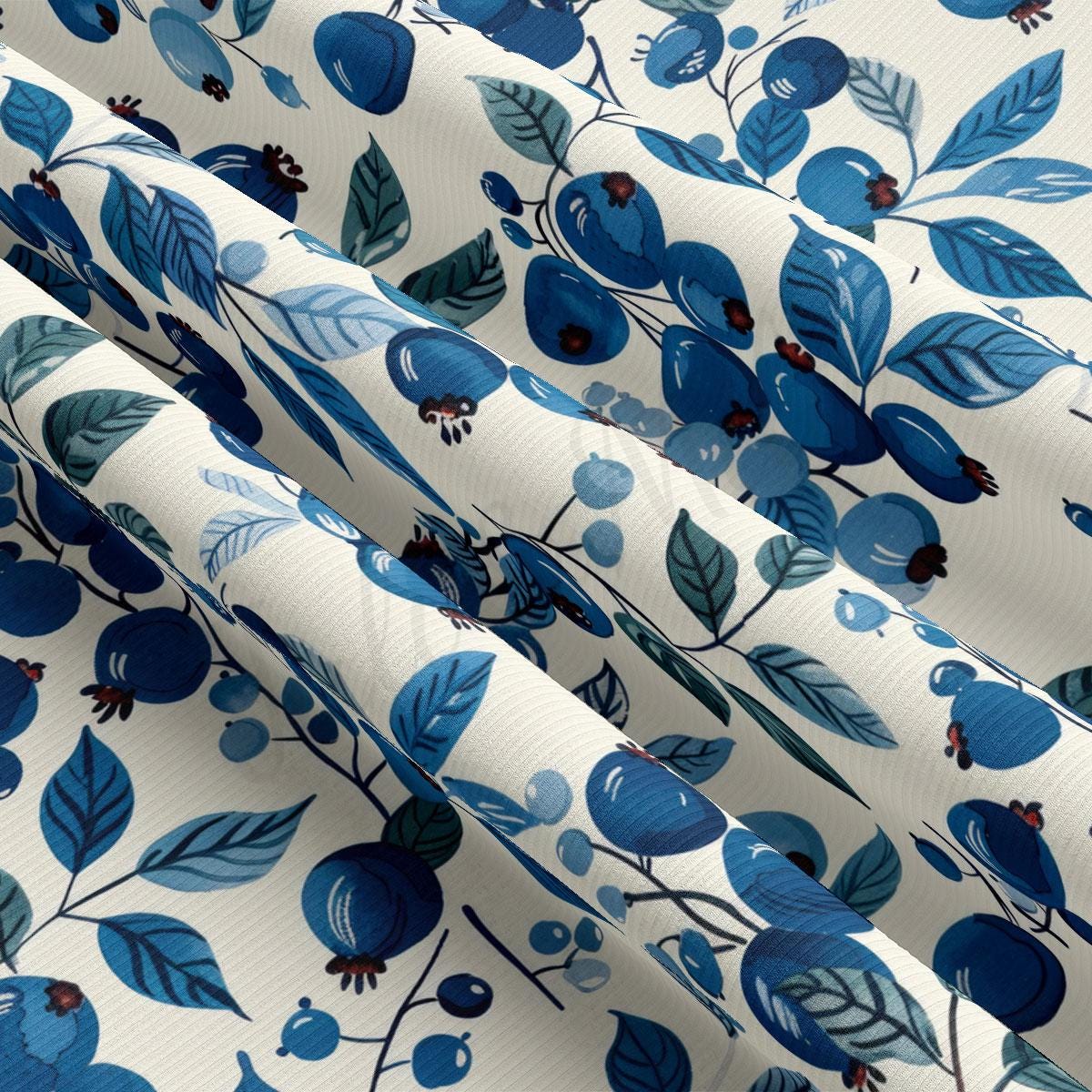 a close up of a blue and white curtain