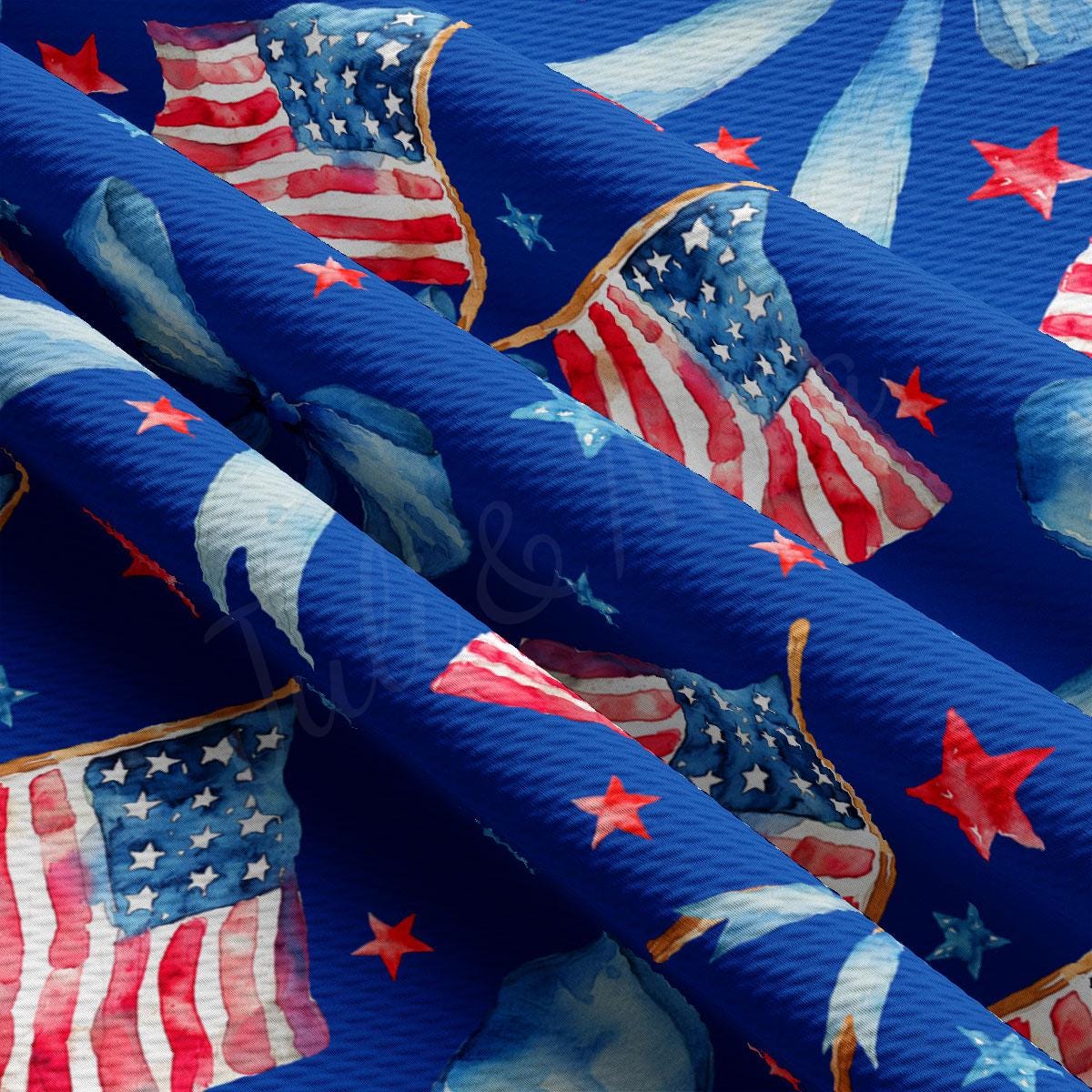 a blue background with american flags and stars