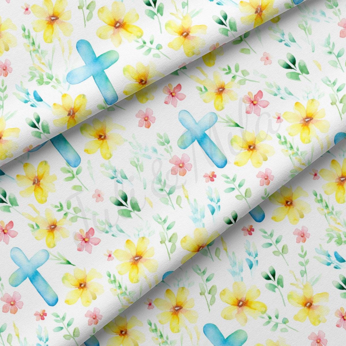 a white background with colorful flowers and a cross on it