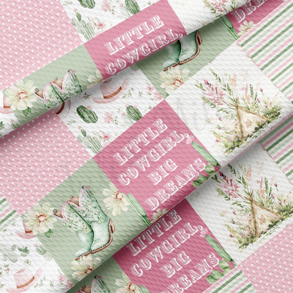 The image is a collage of various images, including a pink and green pattern with cowboy boots, flowers, and a teepee, along with the text &quot;Little cowgirl, big dreams&quot; and &quot;Little cowgirl, big dreams&quot; written on it.