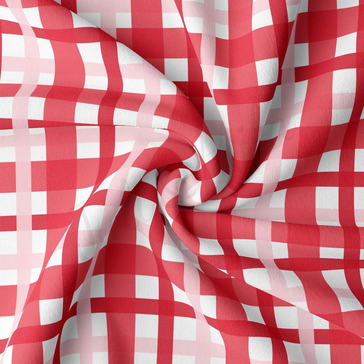 a red and white checkered fabric is shown