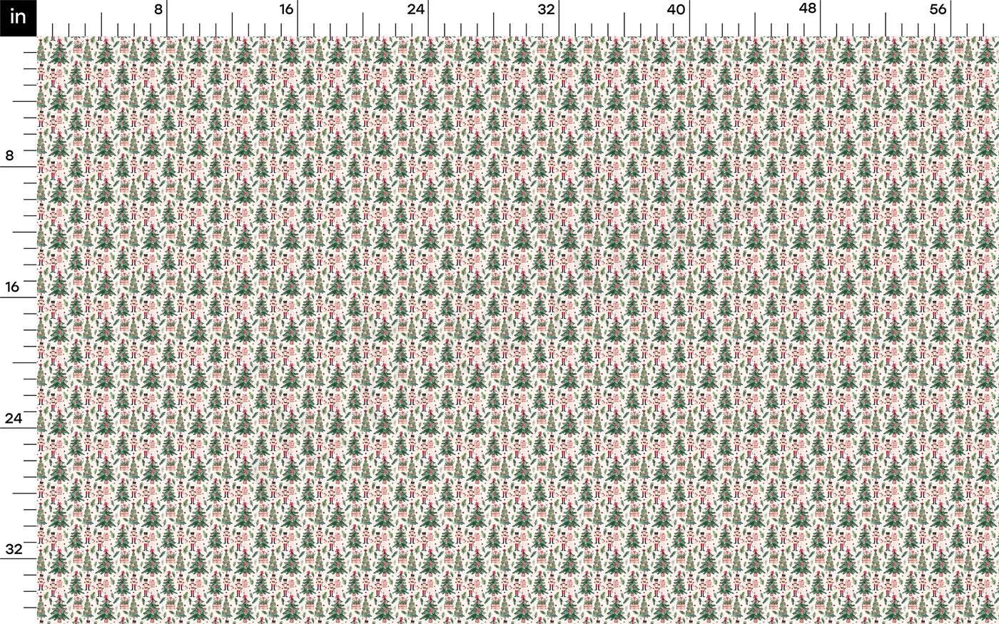 The image is a repeating pattern of small green and pink Christmas trees on a white background.