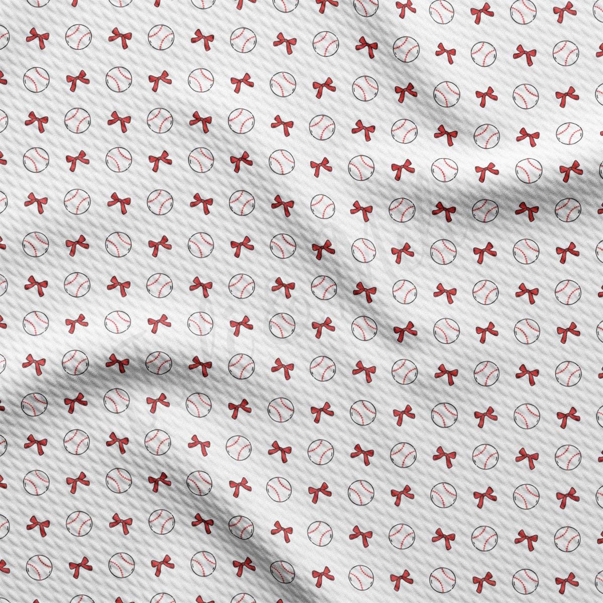 a red and white pattern of baseballs on a white background