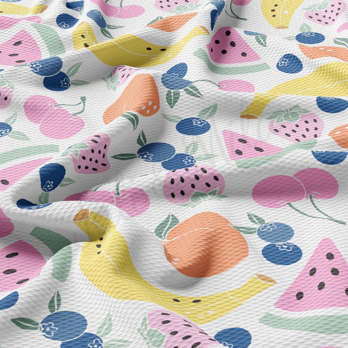 a pattern of fruit on a white background